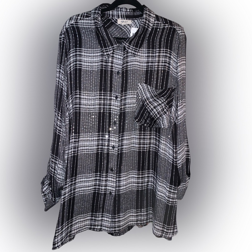 Style & Co Black and White Plaid Button-Up Shirt Size 4X NWT